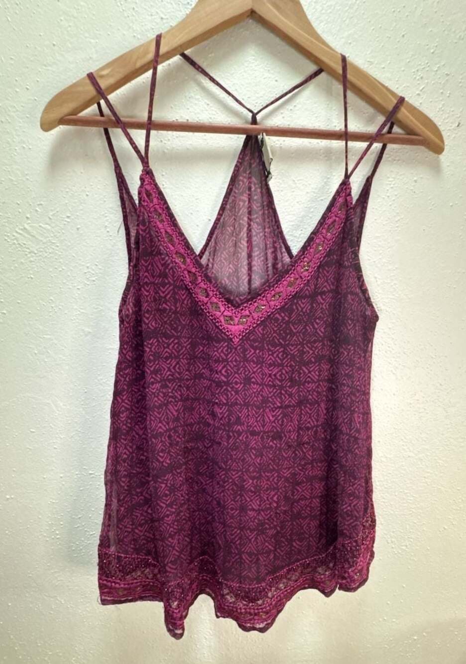 Lucky Brand Hobo vintage Purple Geometric Print Beaded Sequined V-Neck Tank Top